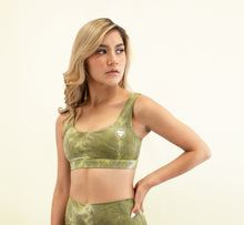 Load image into Gallery viewer, Olive Green Tie Dye Sports Bra -chics fitwear
